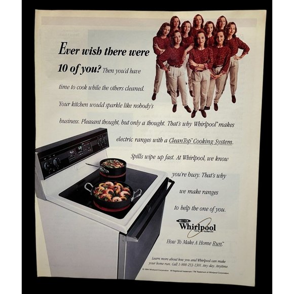 Whirlpool Stove Oven Print Ad Vintage 1994 Cleantop Cooking System Kitchen - Picture 1 of 6